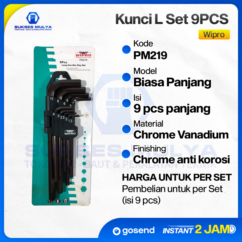 WIPRO PM-219 Kunci L Set Wipro 9 pcs Panjang - Hex Key Set