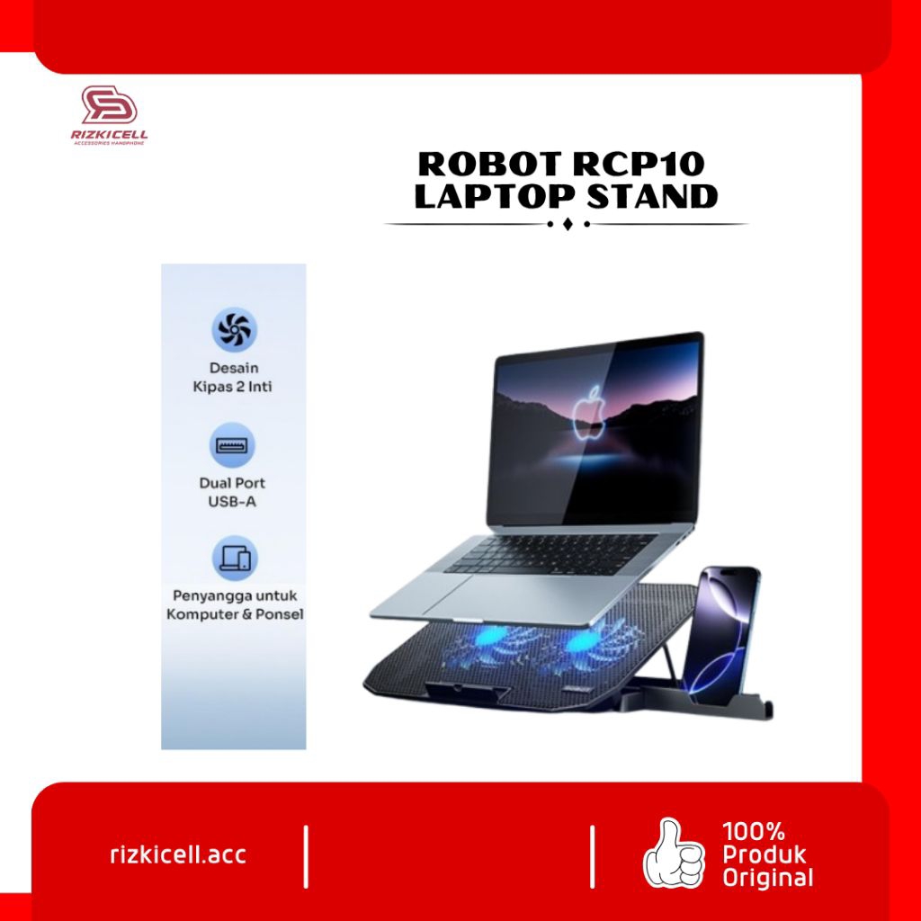 Robot 2 in 1 Laptop Cooling Stand Kipas Angin Laptop Pendingin + Phone Holder