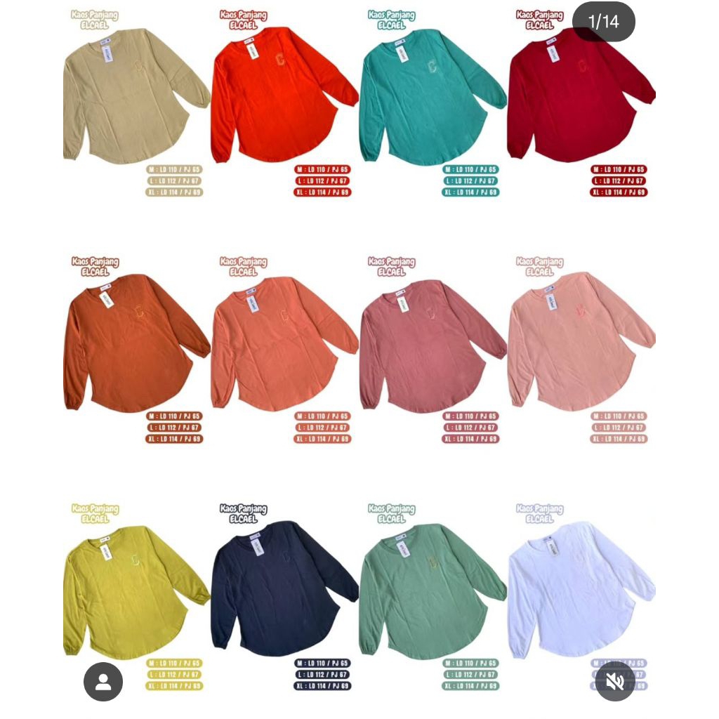 KAOS LENGAN PANJANG BORDIR ELCAEL CEWEK KATUN TEBAL