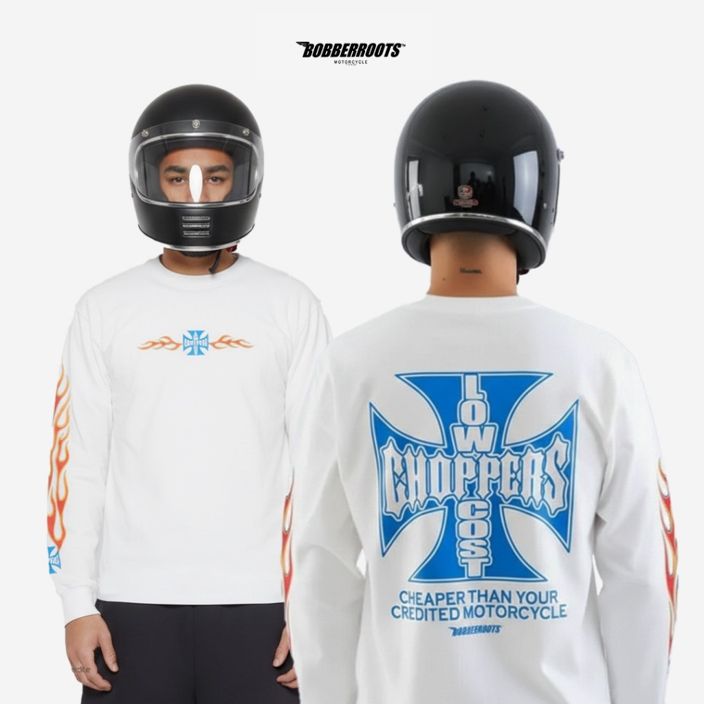 Kaos Lengan Panjang Putih Pria - Lowcost Chopper - BobberRoots