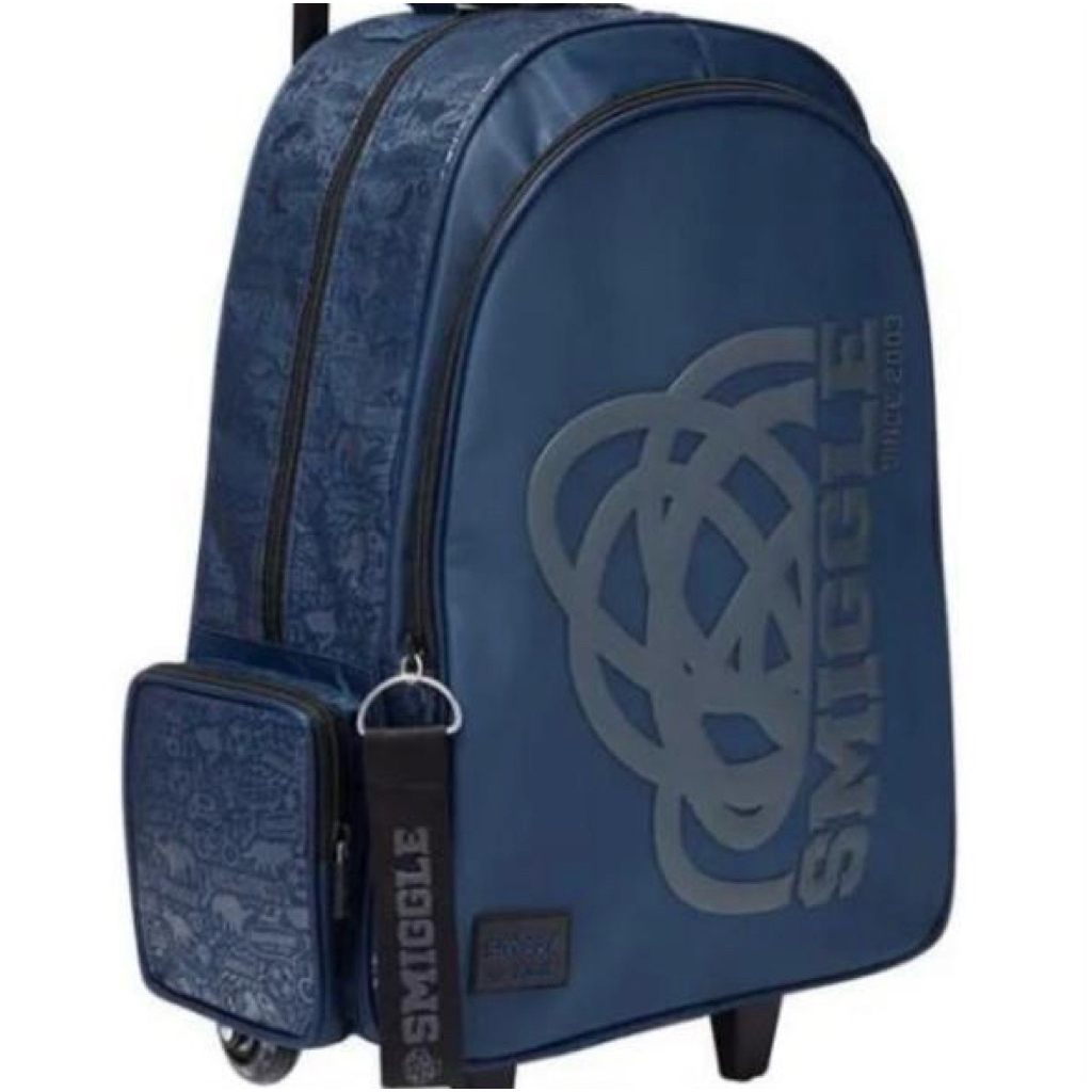 Smiggle original trolley backpack light up wheel navy biru tas troli besar Bag Fashion