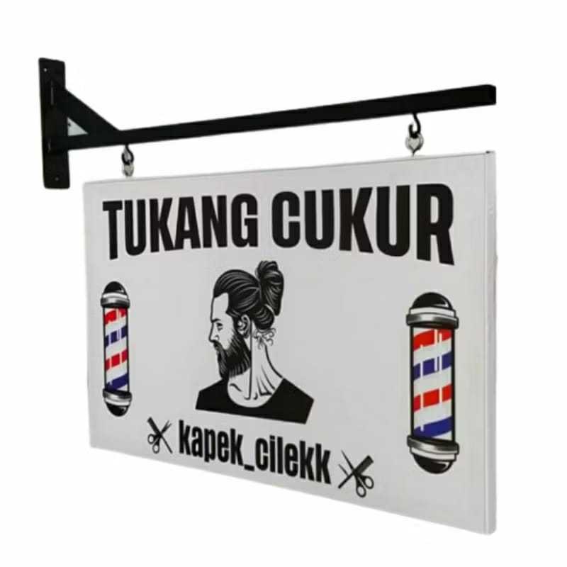 Limaukuit_Space Plang Nama Toko 2 Sisi, Free Bracket Besi Kuat & Elegan Siap Pasang