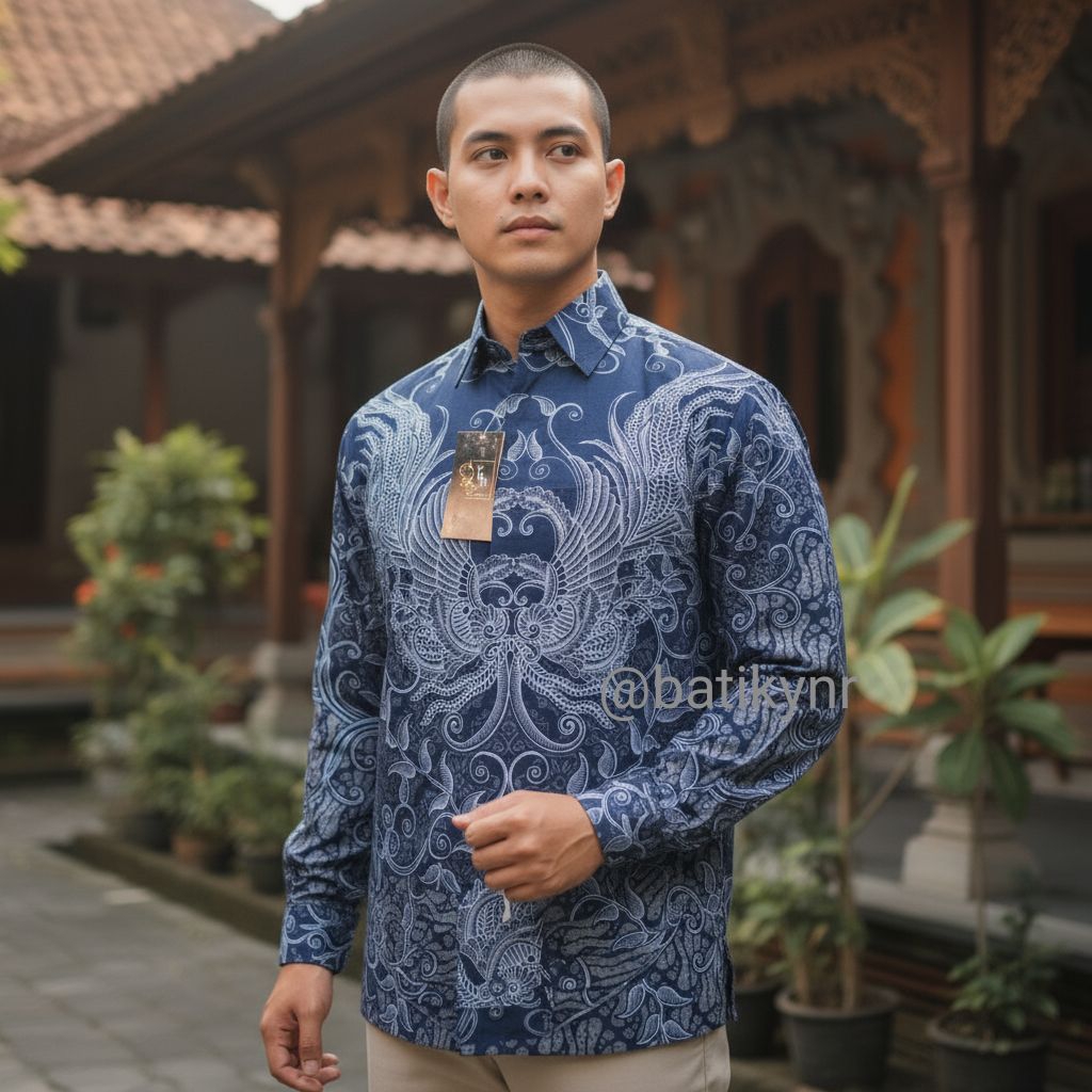 BAJU BATIK LENGAN PANJANG,BATIK LENGAN PANJANG,BATIK PRIA, BATIK BIRU DONGKER