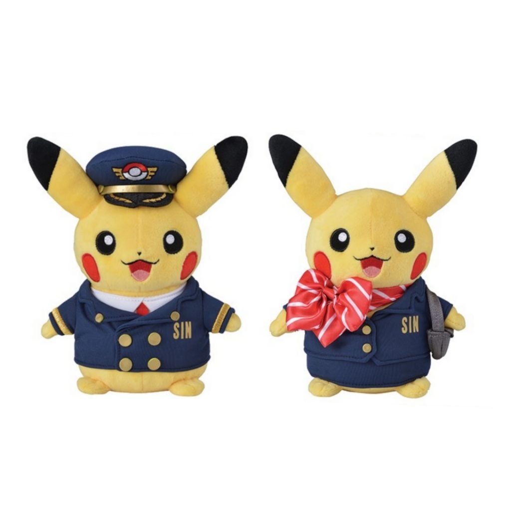 POKEMON CENTER 2019 Boneka Pikachu SET Male Female Cabin Attendant Singapore Changi Airport