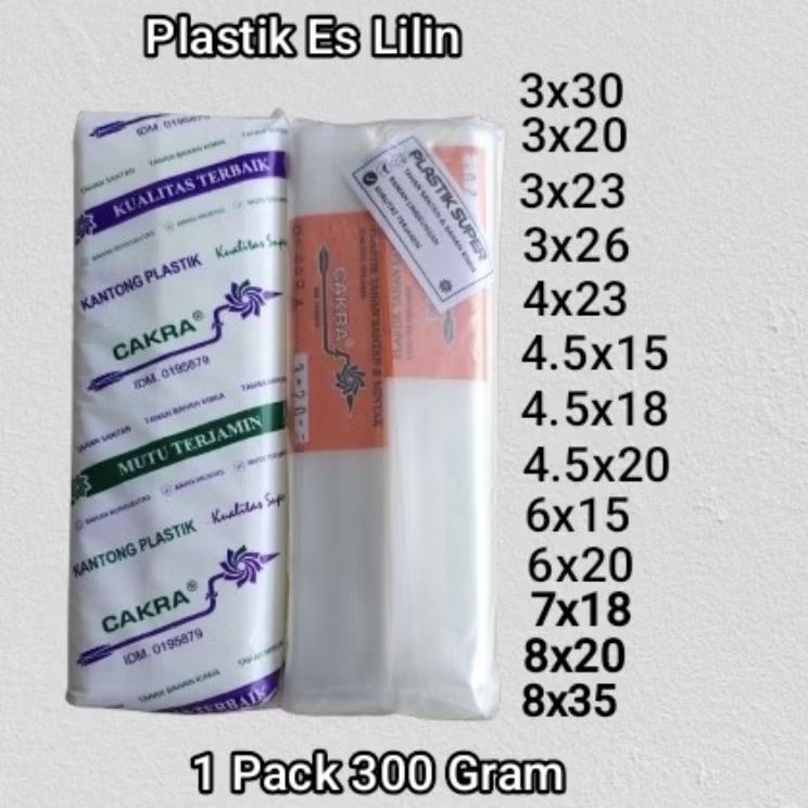 Plastik es Lilin 3x20 3x23 4x23 3x26 4.5x18  6x15 6x20 8x35/ Plastik es mambo merek cakra .