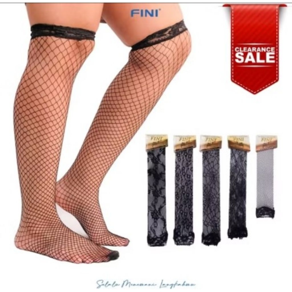FINI Stocking Lutut Motif Jaring Renda Motif Bunga