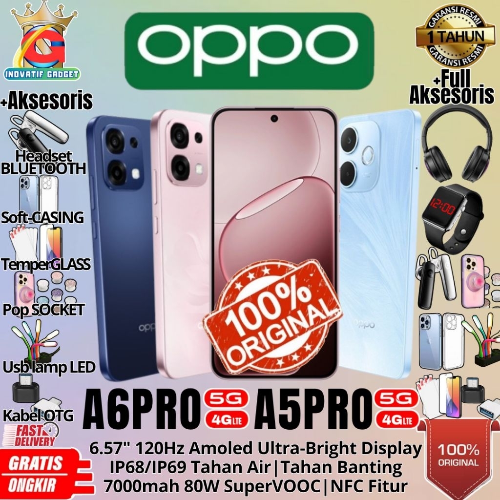 HP BARU OPPO A6 PRO 5G | OPPO A6PRO 4G | A5 PRO 8/256GB & 8/128GB Ram Upto 16GB 100% Tahan Banting d