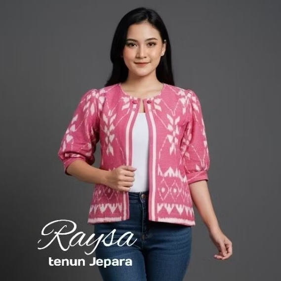 raysa blouse tenun blazer tenun outer tenun Jepara atasan wanita baju tenun Jepara outer tenun kekin