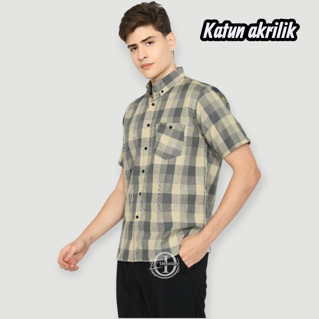 kemeja casual pria jumbo motif kotak-kotak size XXL XXXL