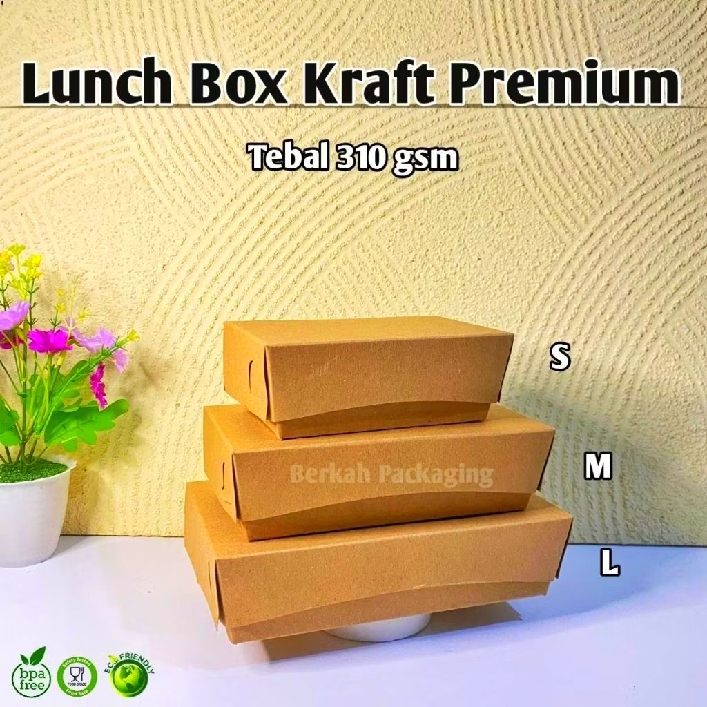 (310 GSM) Paper Lunch Box Kraft Laminasi Tebal Premium | Tempat Makan Paper