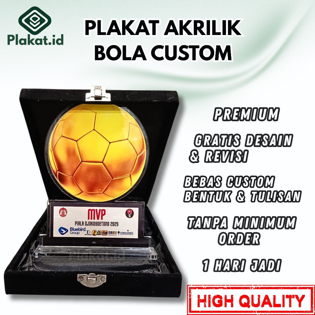 Plakat Akrilik Bola Custom Premium – 1 Hari Jadi - Sepak Bola - Futsal - Top Scorer - Best Keeper - 