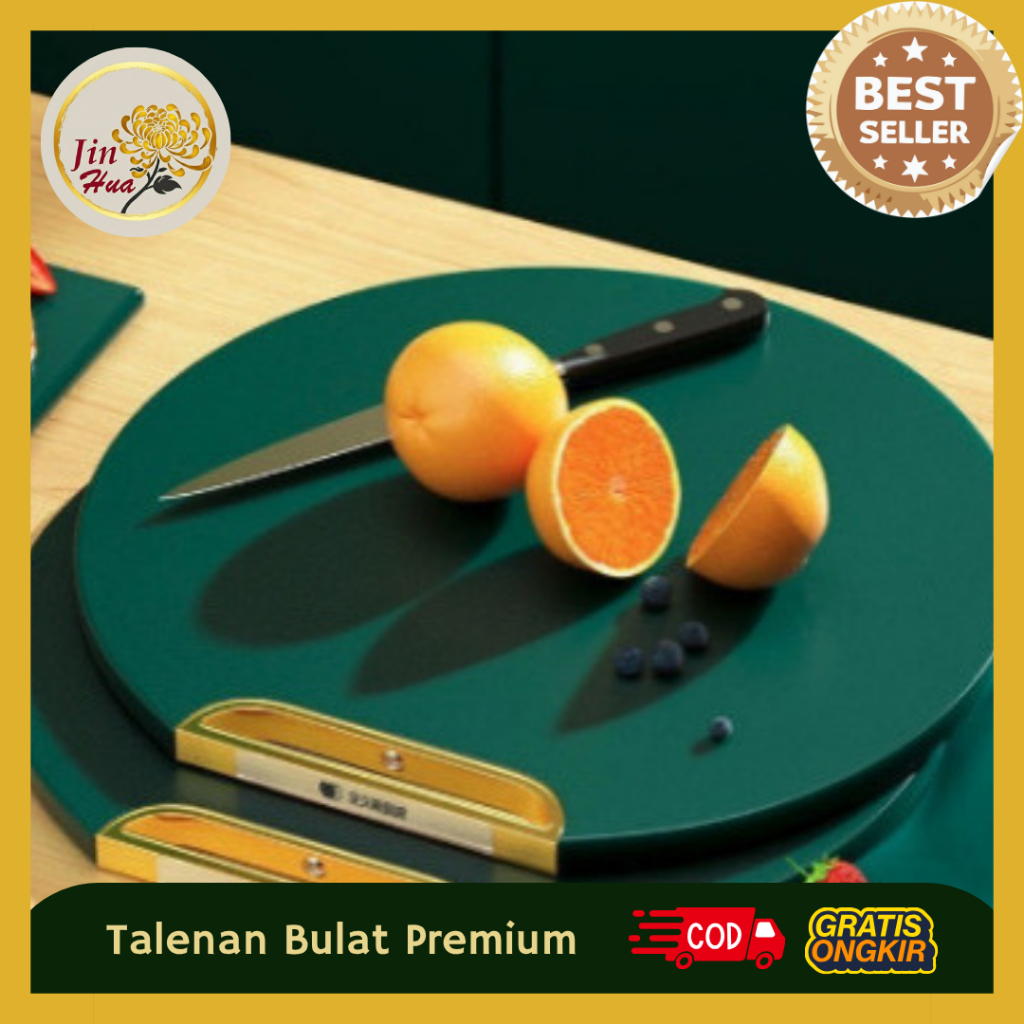 JH Talenan Bulat Hijau Premium / Talenan Bulat Plastik Tebal / Talenan 2 IN 1 Pemarut Bawang Putih