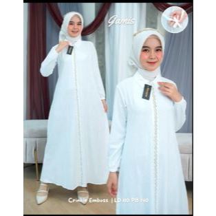 Gamis Crinkle Emboss Premium Wanita Muslim Terbaru – Gamis Putih & Hitam Elegan Polos