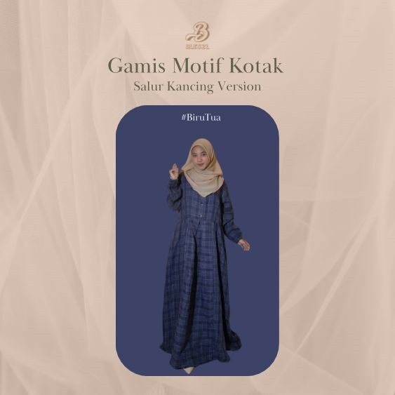 Baju Gamis Dress Muslimah Elegan Motif Kotak Salur Kancing Bahan Linen Premium TERBARU TERLARIS