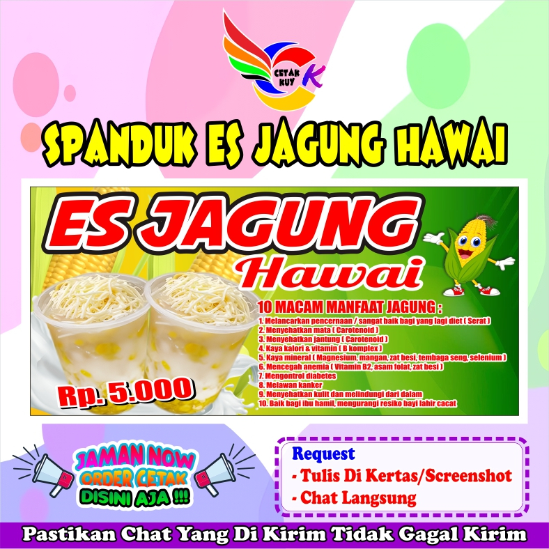 Spanduk banner es jagung hawai murah bisa custom / Banner es jagung hawaiTerbaru bisa COD