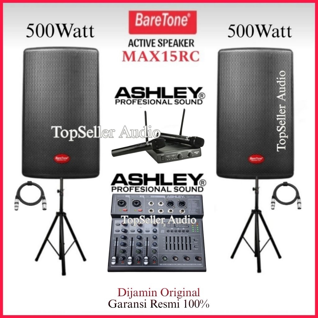 Promo Paker Sound System BareTone 15 Inch Speaker Aktif Max15Rc Mixer Ashley 4 Channel Bluetooth Mic