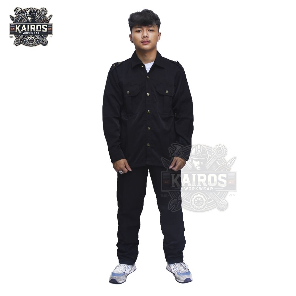 SERAGAM SAFARI SECURITY HITAM LENGAN PANJANG BAJU PASPAMPERS DRIVER SATPAM TERBAIK