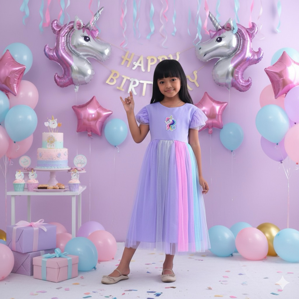 Gaun pelangi anak  / Dress kuda poni anak / Baju pesta anak