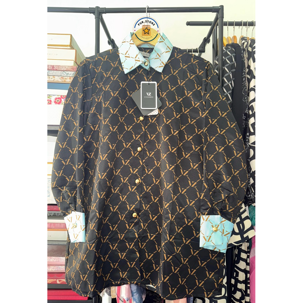 NEW Vivi Zubedi Monogram Two Tone Shirt - Black Blue Allsize (LD 110)