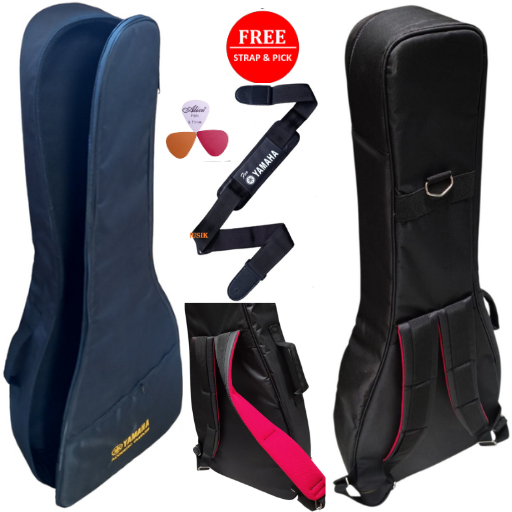 TAS GITAR YAMAHA SAIZE JUMBO BAHAN ANTI AIR WARNA HITAM FREE STRAP DAN PICK DUA UNIT