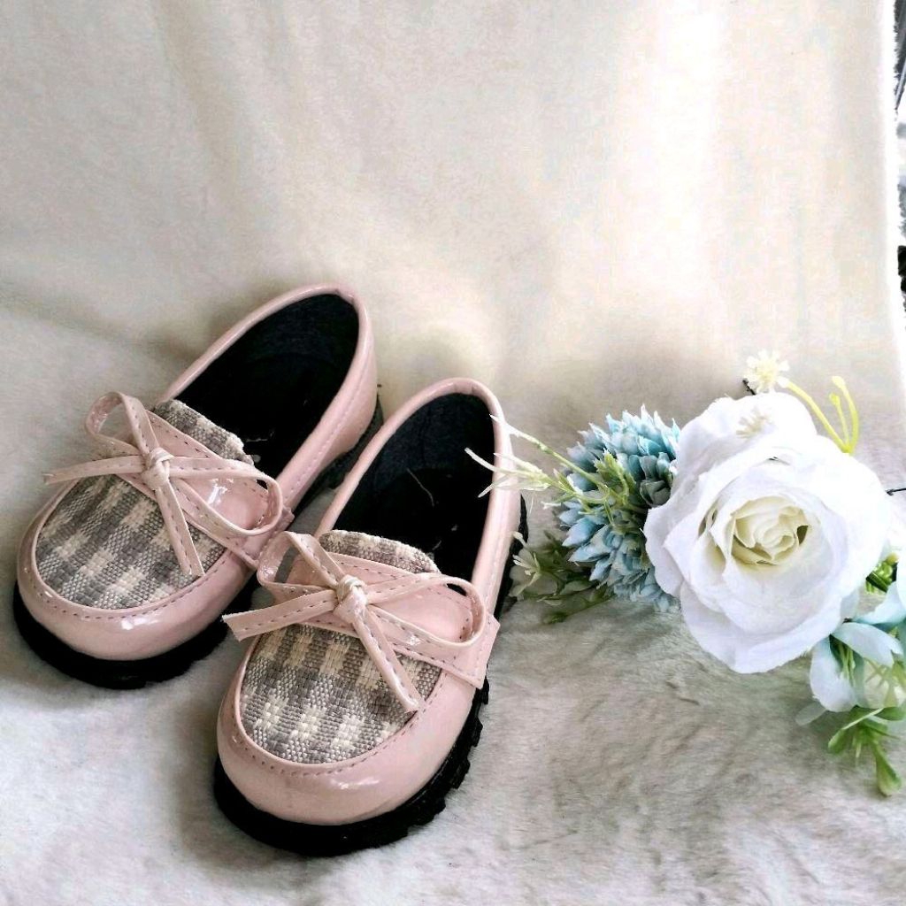 sepatu anak-anak perempuan formal dan sekolah couple ibu dan anak motif kotak style Korean