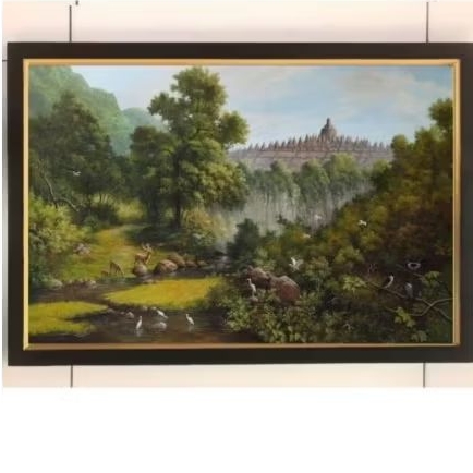 hiasan dinding lukisan cetak candi Prambanan plus bingkai ukuran 65*45