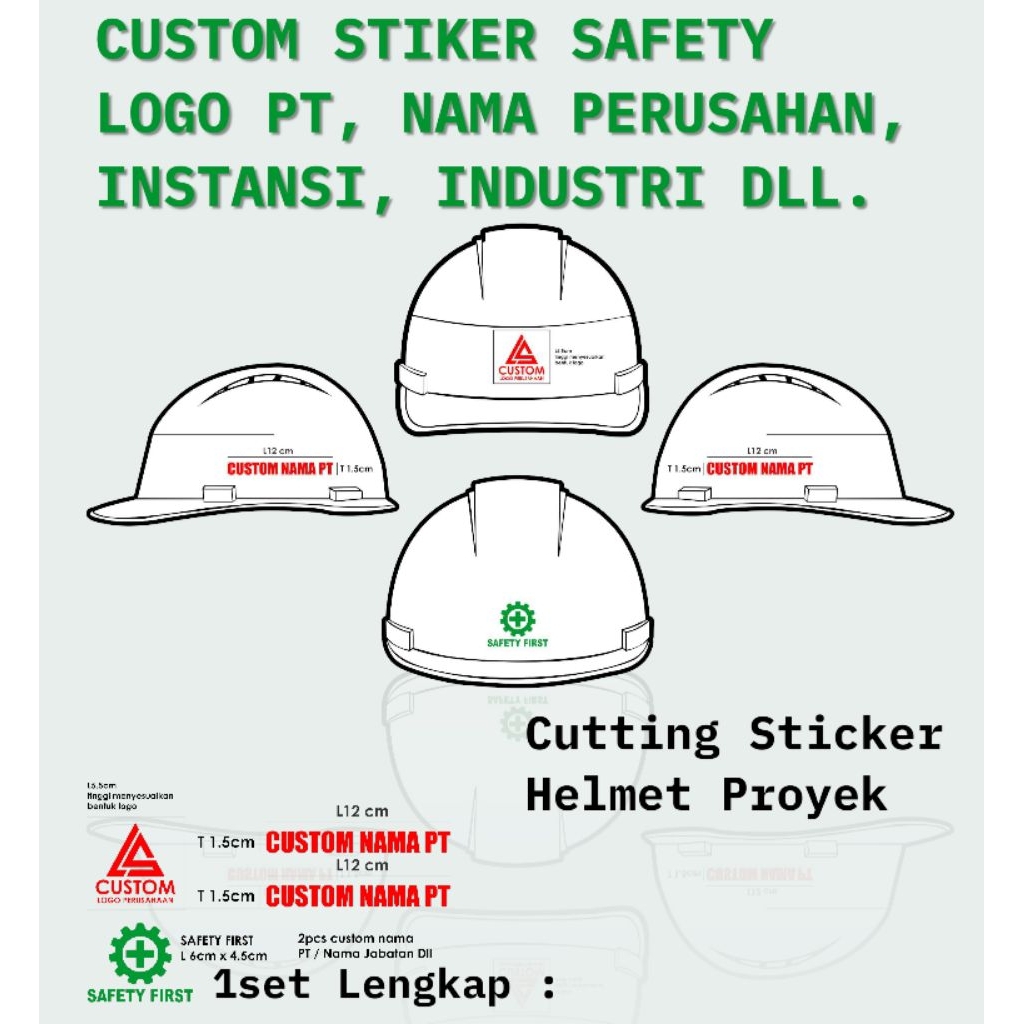 Custom Sticker Stiker Helm K3 Proyek Safety - Sticker Logo PT, Instansi, Nama Perusahan