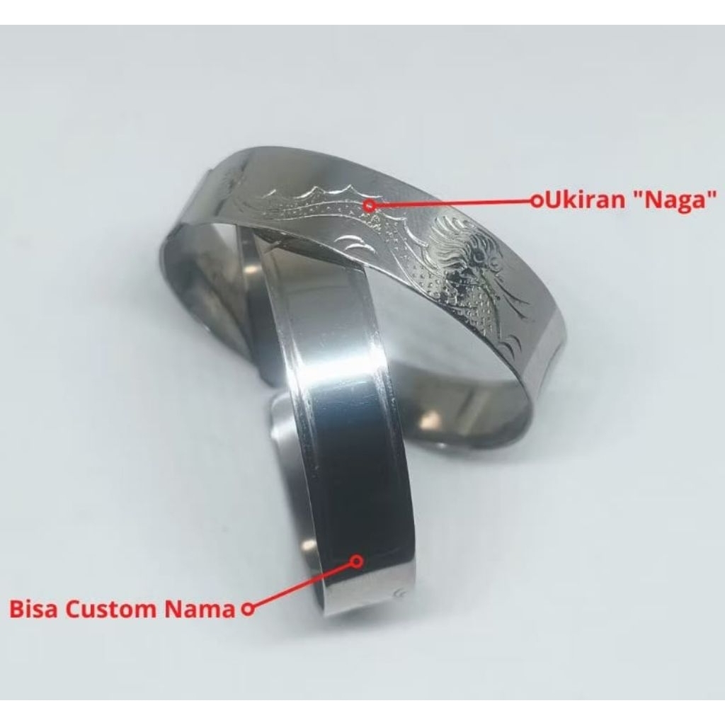 GELANG DEWASA BESI PUTIH 100% ORI MODEL UKIRAN NAGA UKURAN 18 CM GELANG BESI PUTIH BISA UKIR NAMA MI