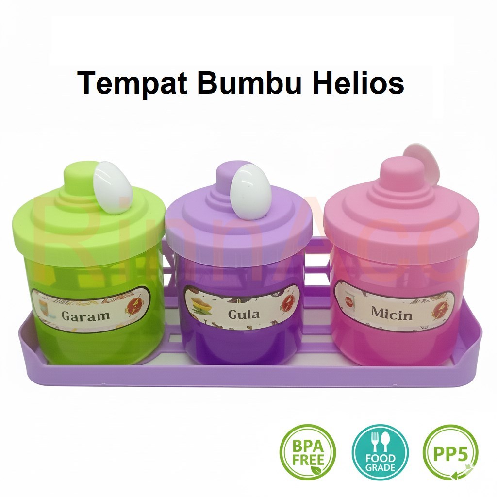 Tempat Bumbu Dapur Helios Set Isi 3 Wadah Garam Gula Micin / Kitchen Set