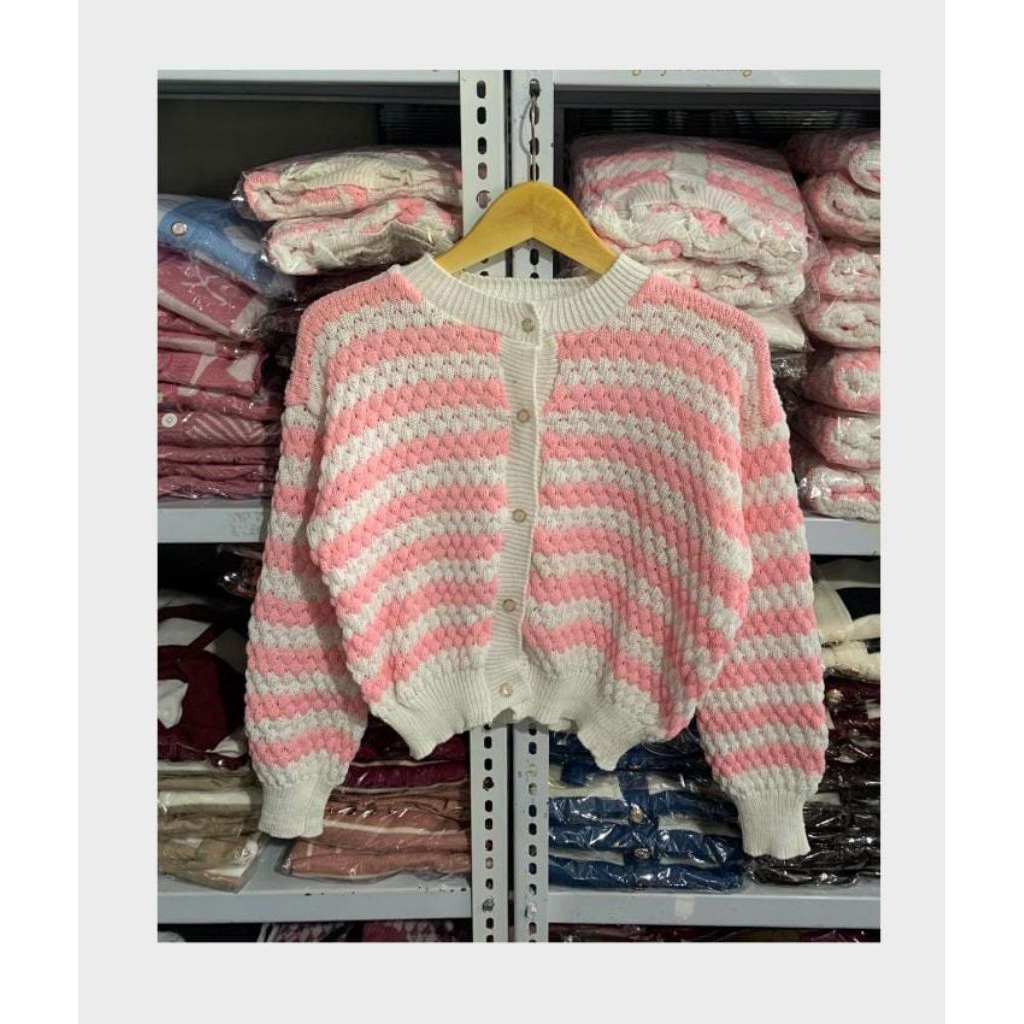 Cardigan Rajut Nanas Pink Premium