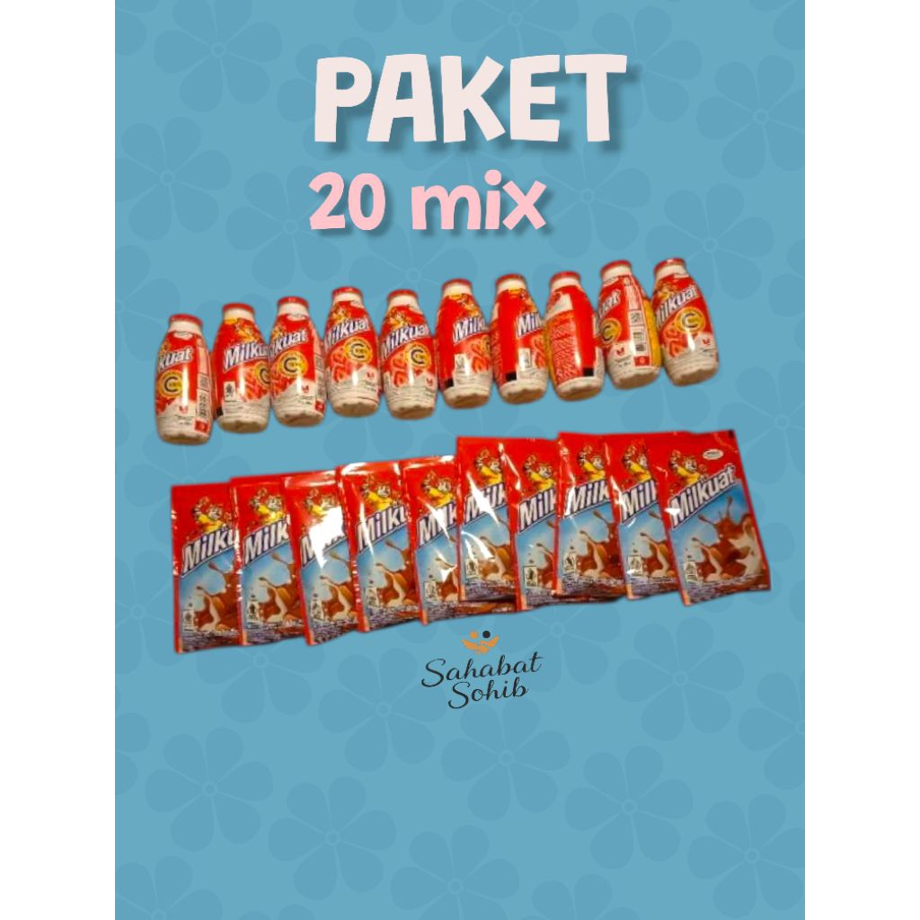 Paket 20 mix milkuat botol(jeruk/strawberi)&milkuat pouch(cokelat/strawberi)