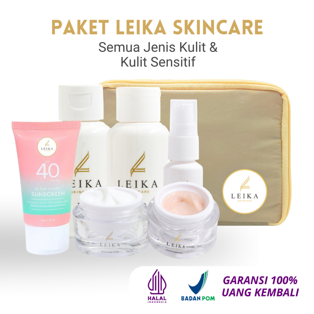 Leika Skincare Paket 6in1 Skincare set Sunscreen SPF 40 PA +++ Pemutih Kulit Wajah Ampuh BPOM HALAL
