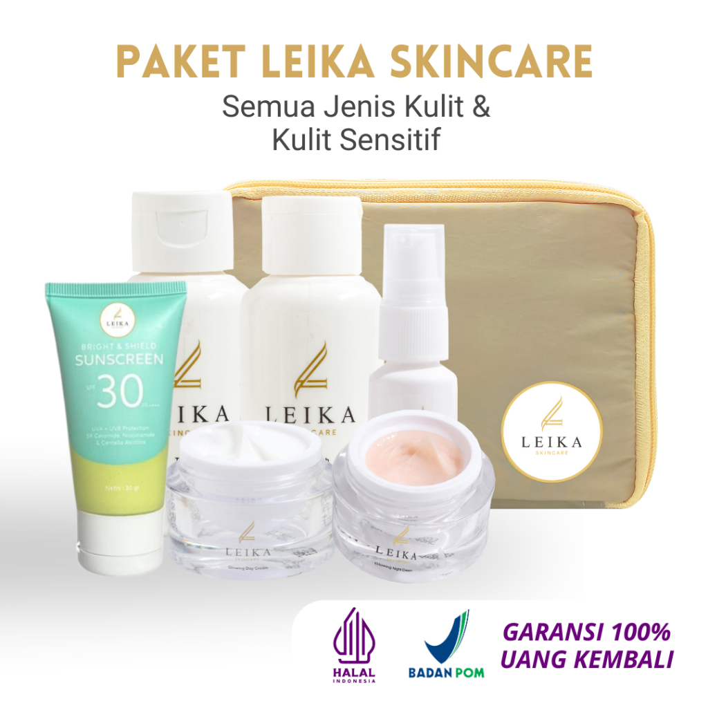 Leika Skincare Paket 6in1 Skincare set Sunscreen SPF 30 PA +++ Pemutih Kulit Wajah Ampuh BPOM HALAL