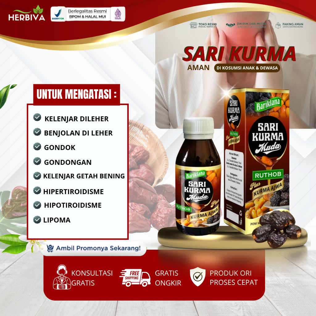 SARI KURMA MUDA - Obat Kelenjar Tiroid di Leher, Gondok, Benjolan Tiroid, Tyroid, Kelenjar Getah Ben