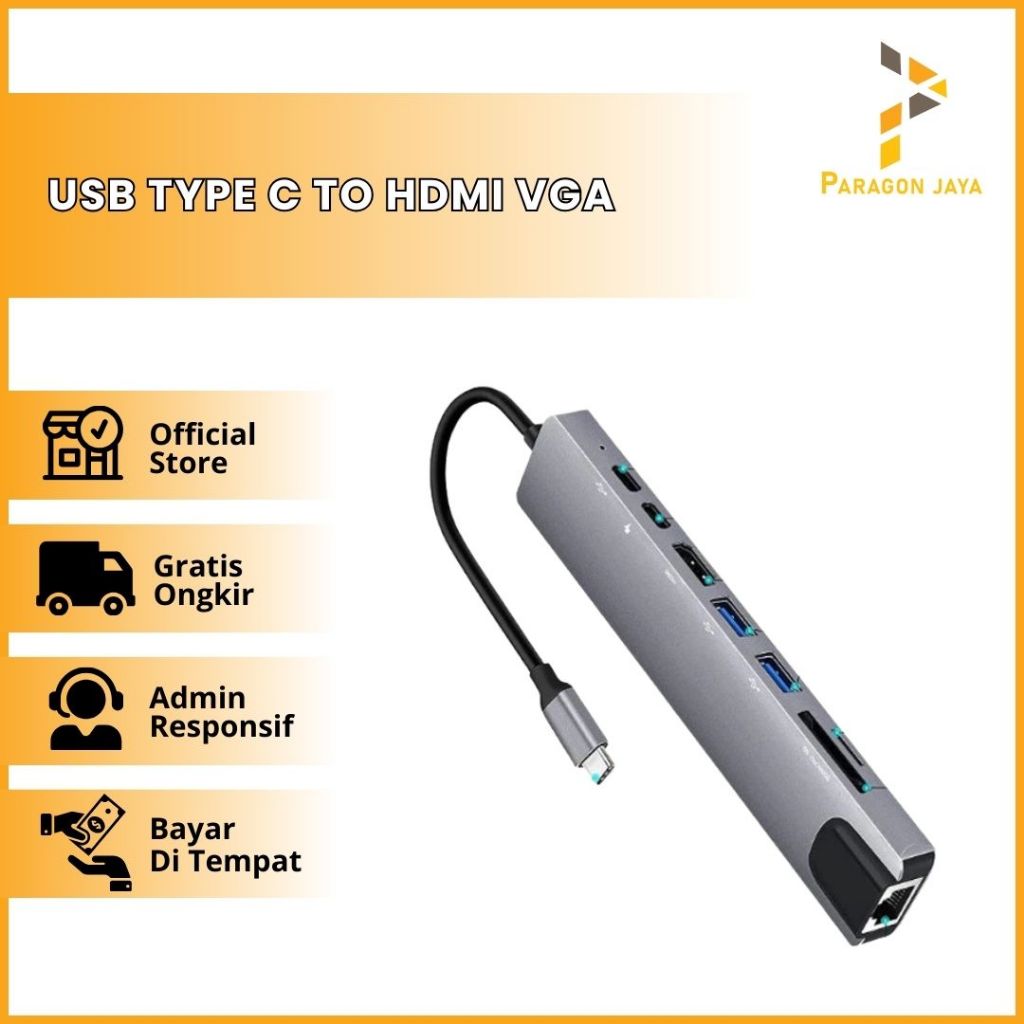 Usb TYPE C to HDMI VGA lan SD Card Reader Hub  8 in 1