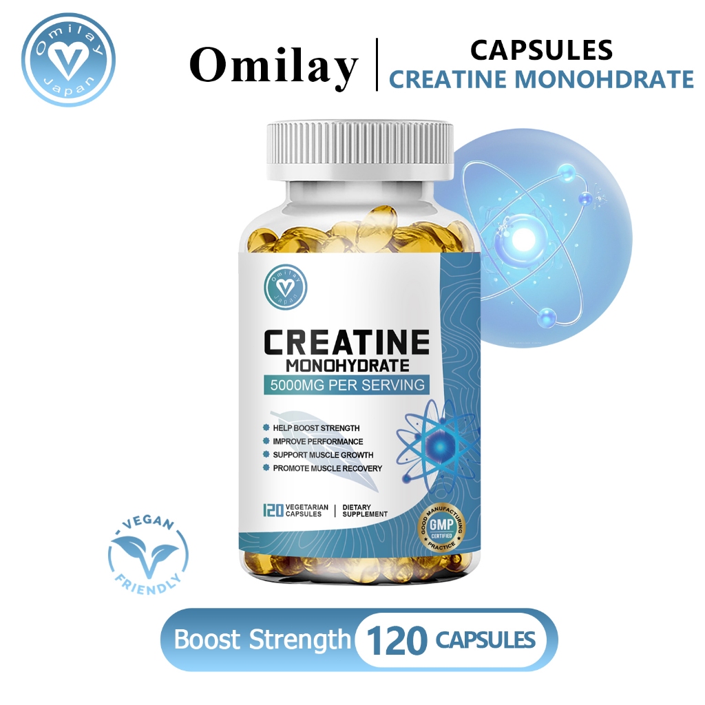 Omilay Creatine Gym Kapsul for Muscle Building Pre Workout Suplemen 120 Creatine Monohydrate Kapsul
