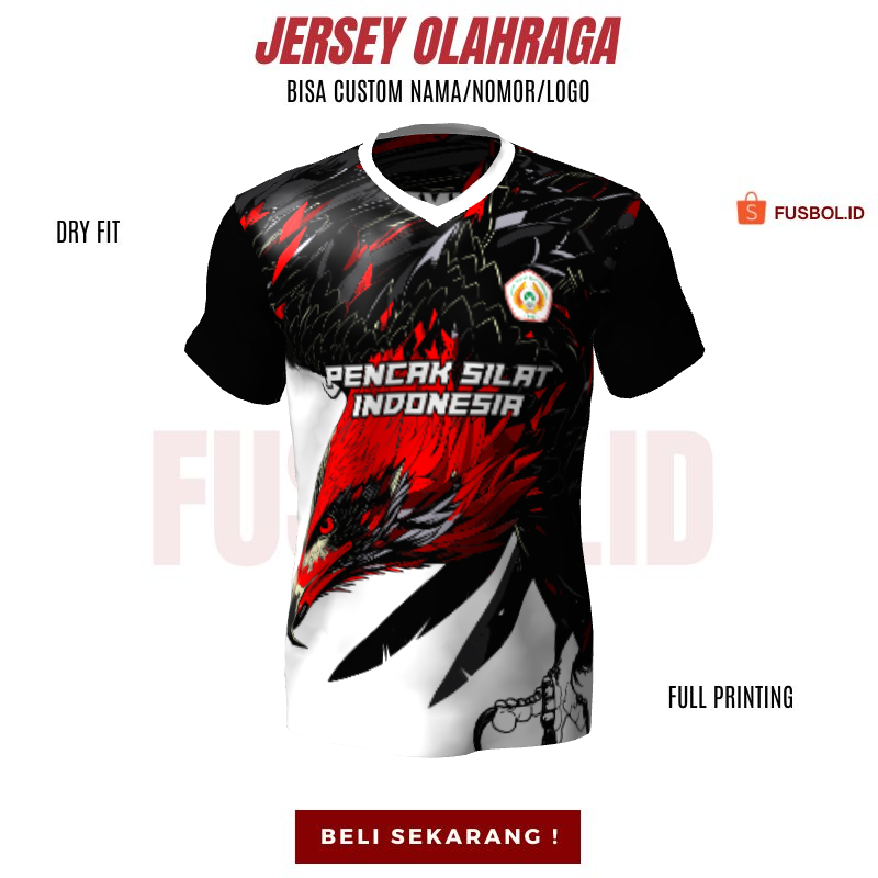 Kaos Jersey Pencak Silat Hitam Putih Merah Motif Elang 234