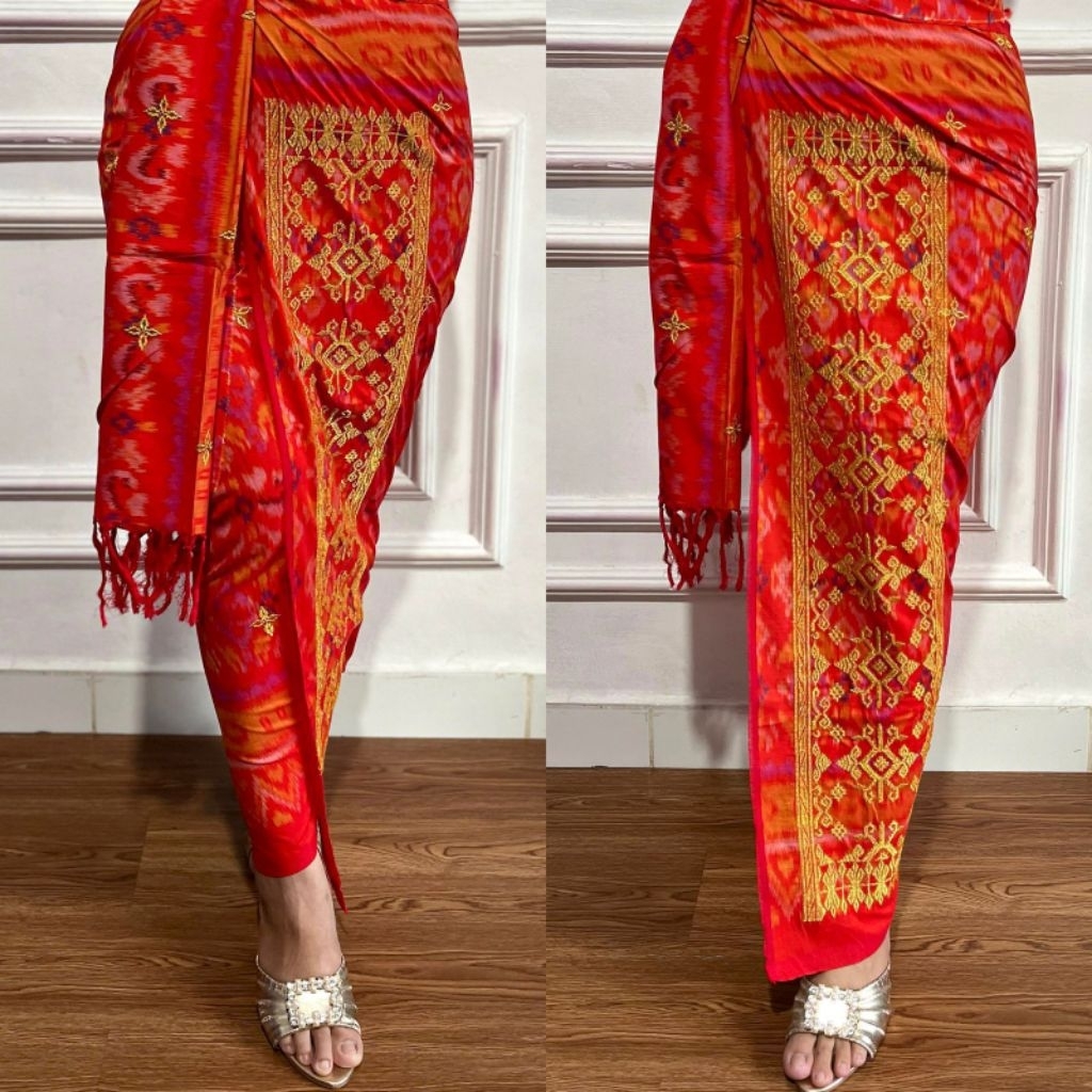 KAMEN ENDEK TENUN TUMPAL SONGKET BORDIR BENANG CENDANA SET SELENDANG