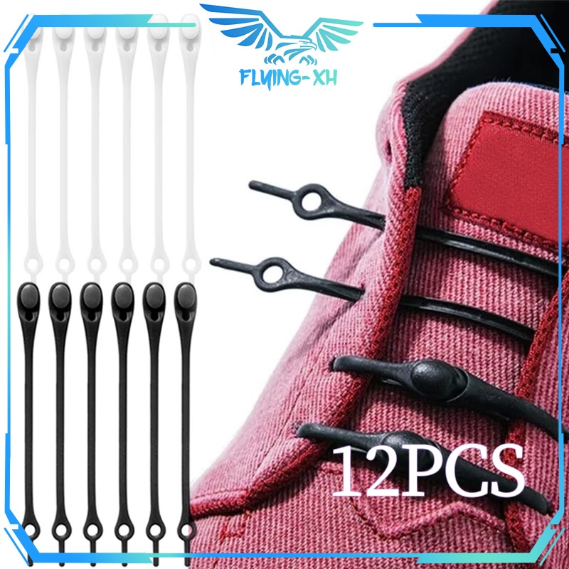 Tali Sepatu Silikon 12pcs Unisex Tali Sepatu Elastis Karet Tali Sepatu Lazy Shoelaces Elastis