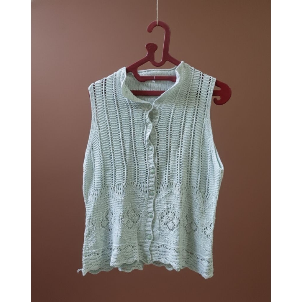 vest rajut lucu jaring jaring warna mint halus