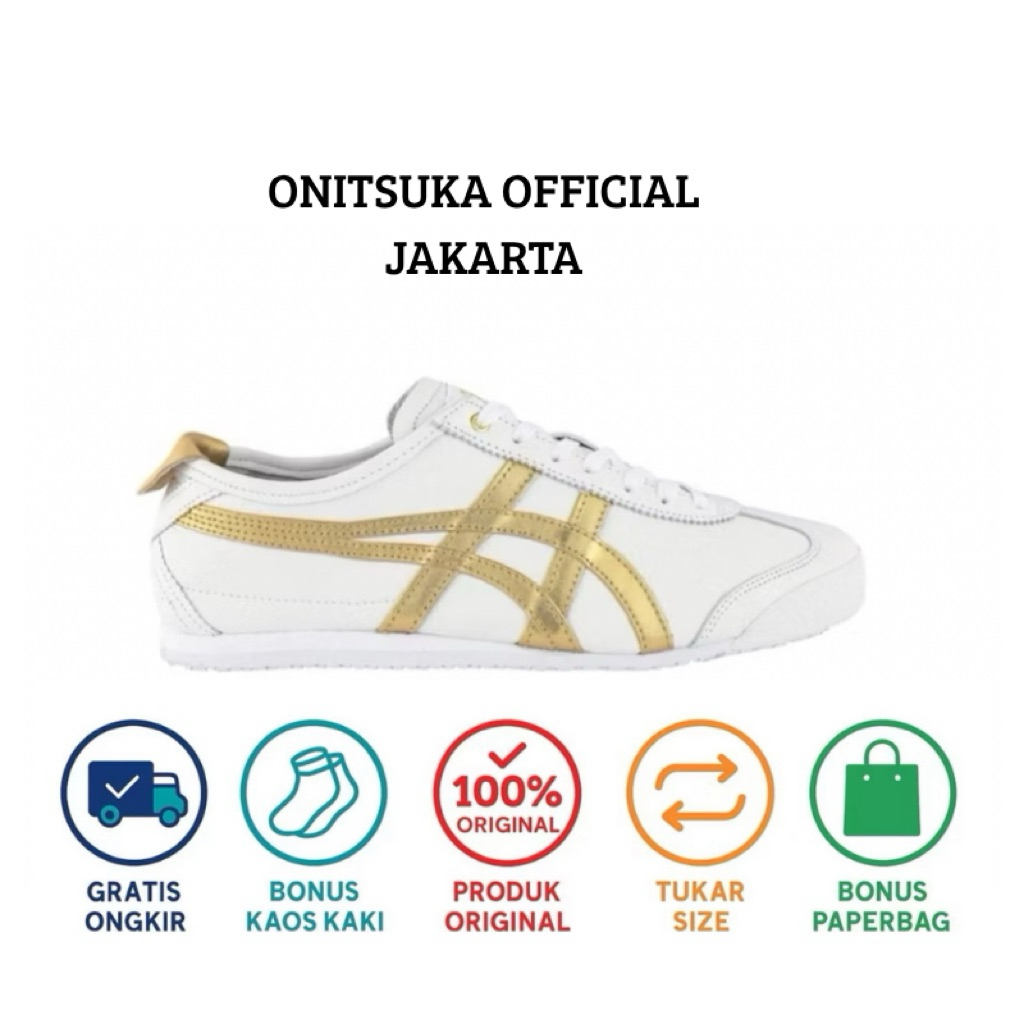 Onitsuka Tiger ORIGINAL mexico 66 indo tali white gold // free paperbag & kaos kaki
