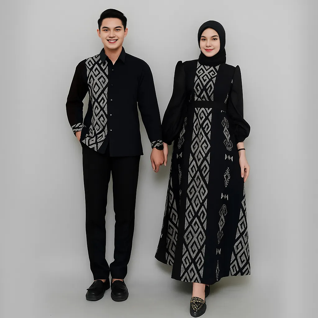 Baju Batik Couple Tenun Moderen Kondangan Muslimah Setelan Pasangan Pria & Wanita Lebaran