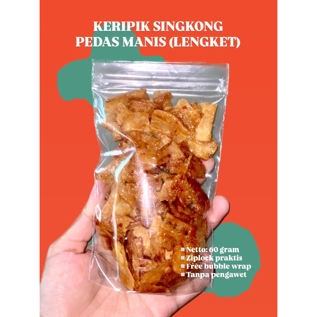 KERIPIK SINGKONG PEDAS MANIS LENGKET 60 GRAM (kemasan ziplock)