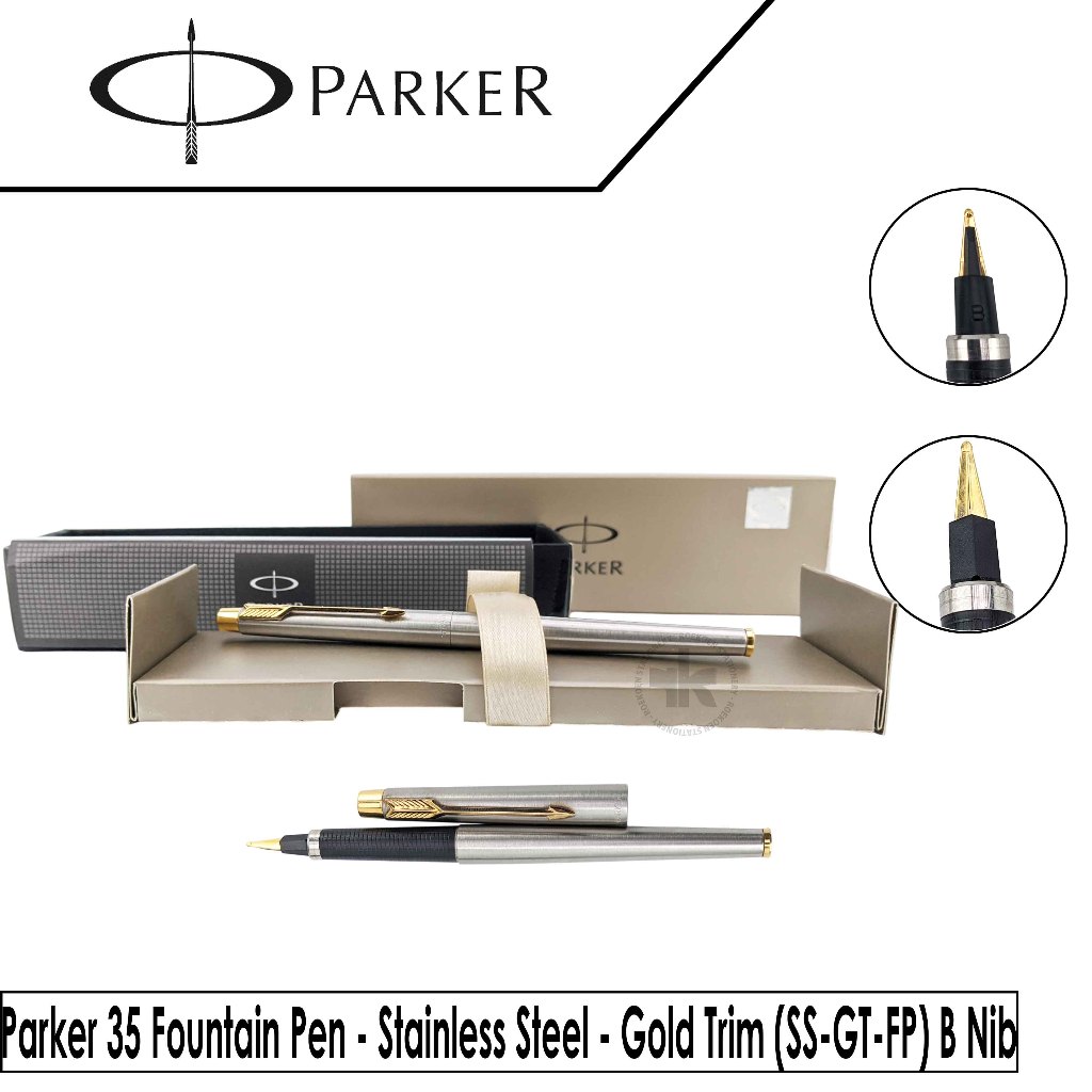 Parker 35 Fountain Pen Stainless Steel Gold Trim (SS-GT-FP) B Nib