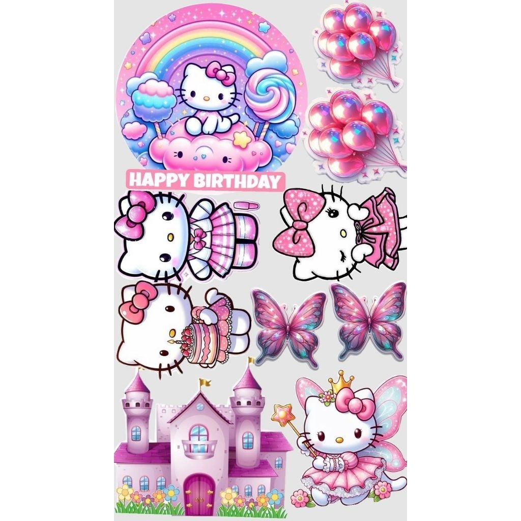 Topper Cake Tema HELLO KITTY l FREE CUSTOM NAMA l TOPPER CAKE ULTAH TEMA HELLO KITTY