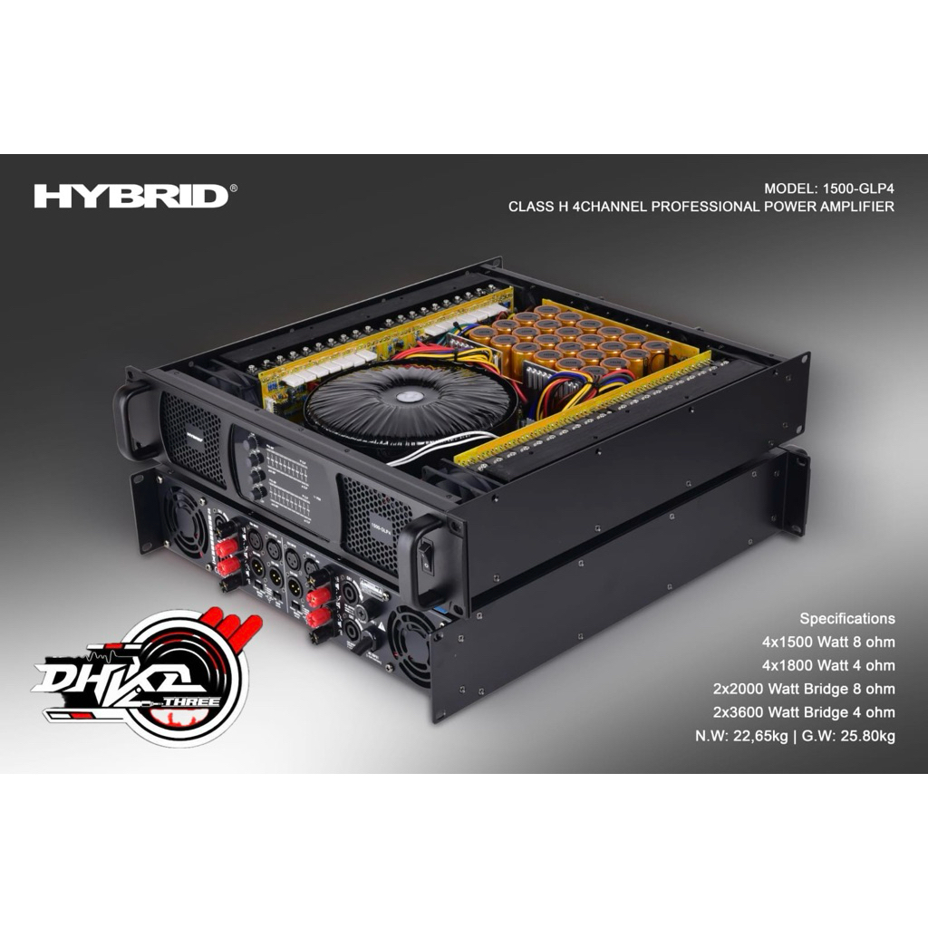 POWER HYBRID 1500-GLP 4 4x1500 WATT CLASS H 4 CHANNEL ORIGINAL BARU / Power Hybrid 1500-Glp4 4 Chann