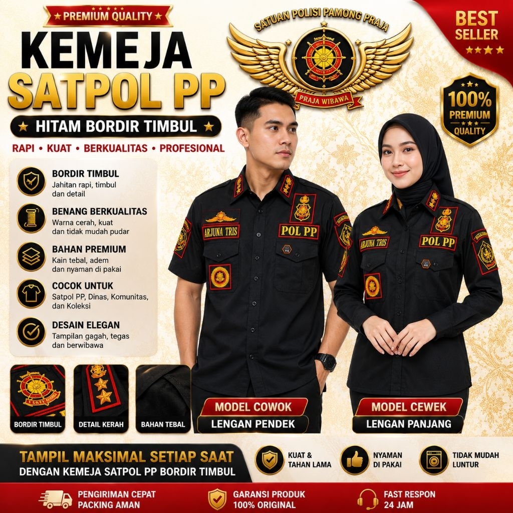 Kemeja Hitam W TAC Satpol PP Plus Bordir