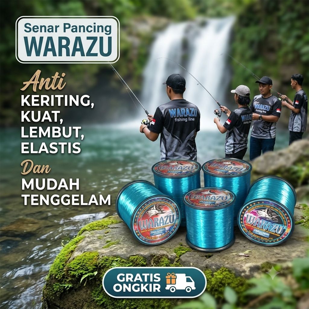 Senar Pancing WARAZU Roll Besar - ANTI KERITING & MUDAH TENGGELAM‎WARAZU Fishing Line - kuat Tahan G
