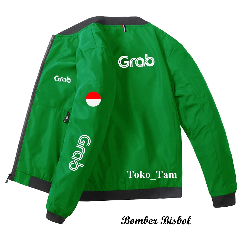 Jaket Bisbol Bomber Logo Grab Grabfood Pria Wanita Original Jaket Taslan Parasut Driver Ojol Grabbik