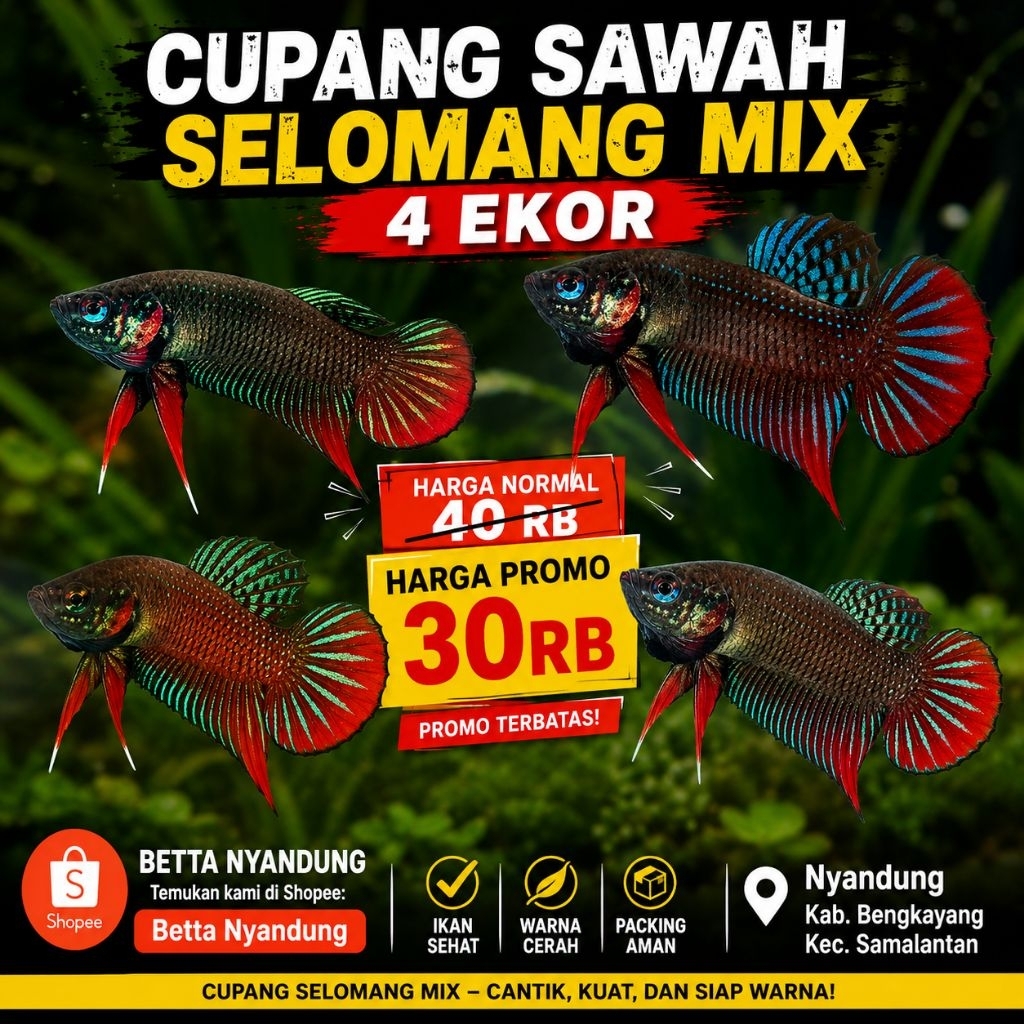 ikan cupang sawah/selomang ikan cupang jantan aduan promo 4 ekor 30rb ikan cupang petarung ikan cupa